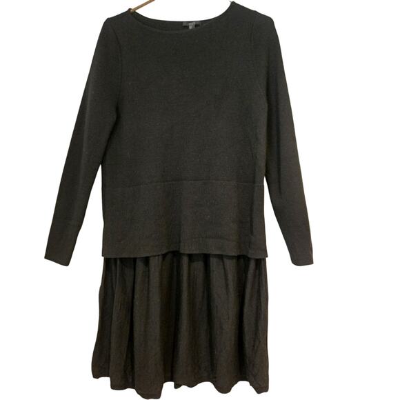 COS 100% Wool Black Knit Layered Tiered Long Sleeve Sweater Dress, Size Medium - Picture 1 of 6